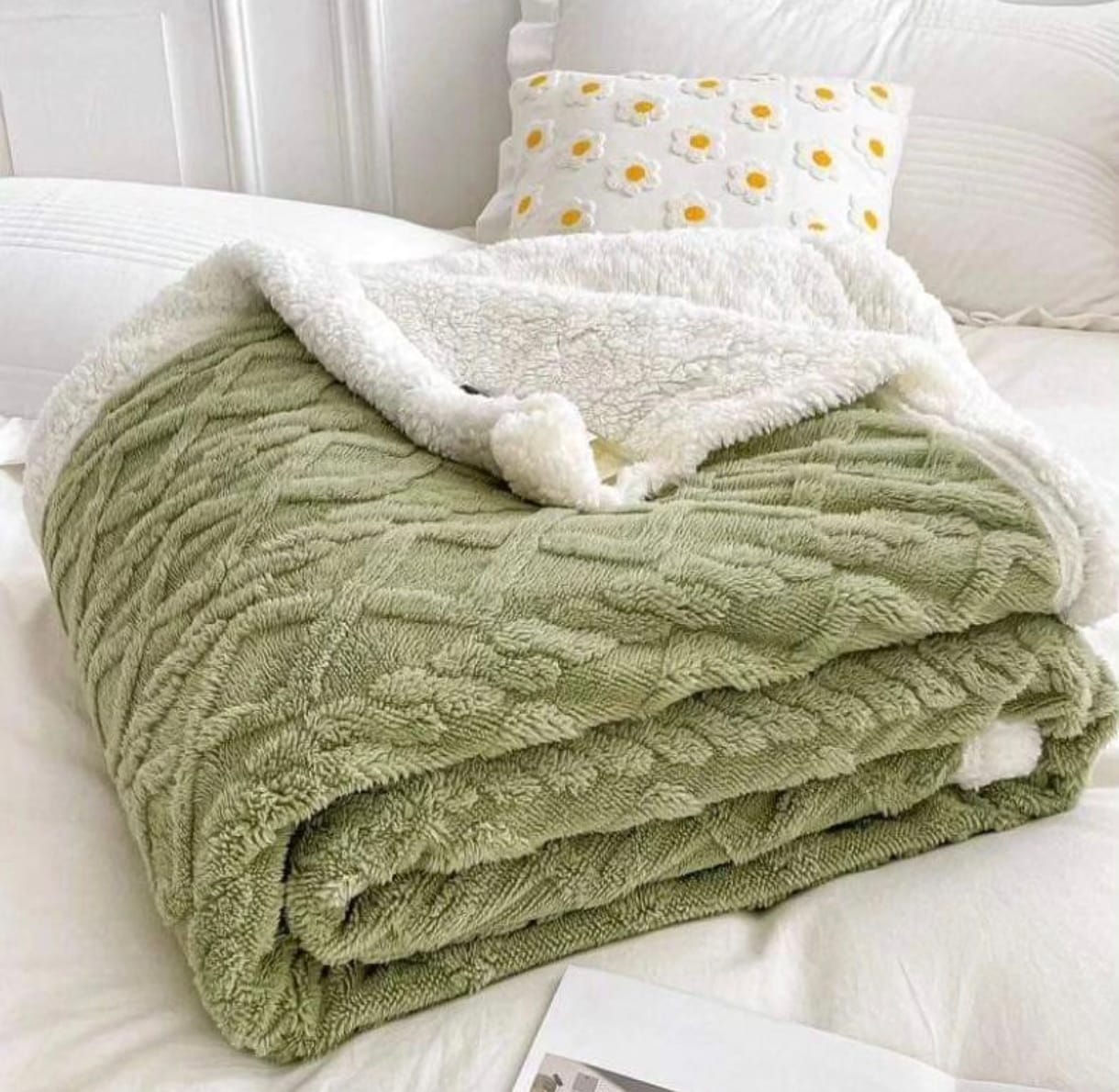 Manta Sherpa, Casal 1.90 X 2.10, Poliéster 100%, Verde Bambú