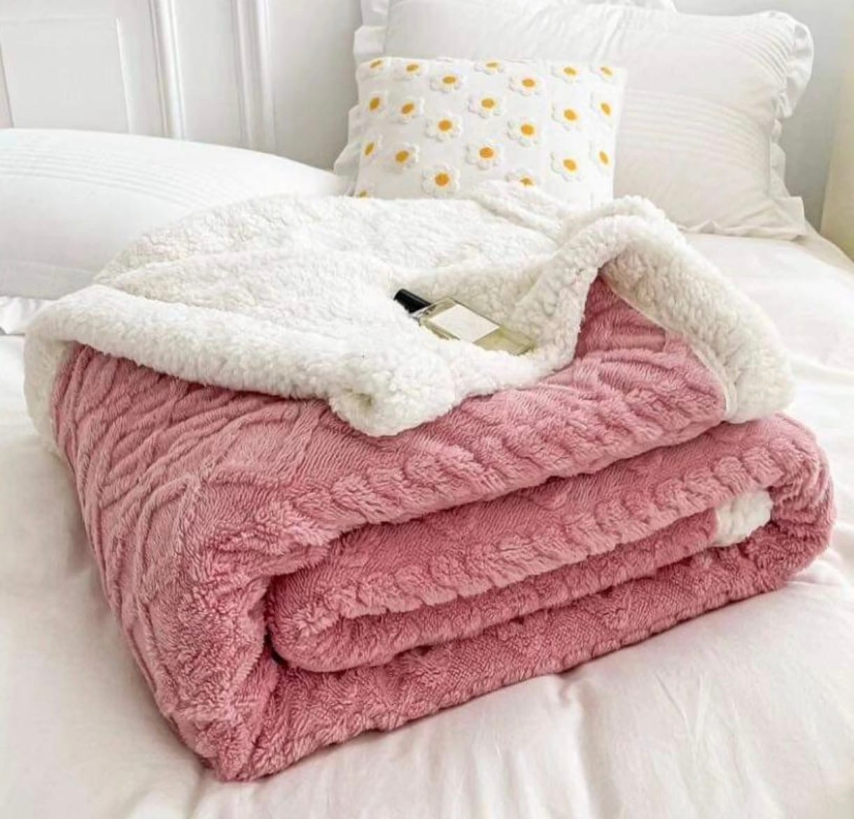 Manta Sherpa, Casal 1.90 X 2.10, Poliéster 100%, Rosa