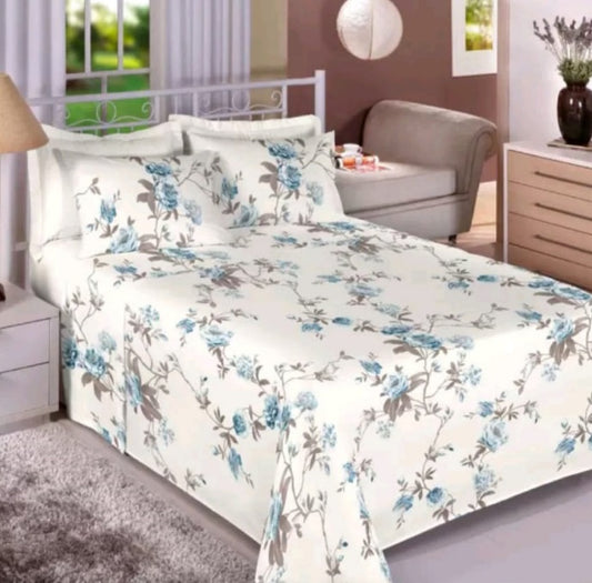 Jogo de lençol, casal, percal 180 fios, off white floral