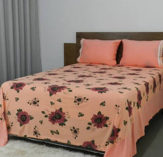 Jogo de Lençol, Casal, Virol, 4 peças, floral laranja