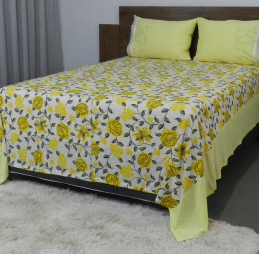 Jogo de Lençol, Solteiro, Virol, 3 peças, floral amarelo