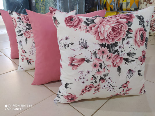Kit 4 Almofadas quadradas, rosa floral