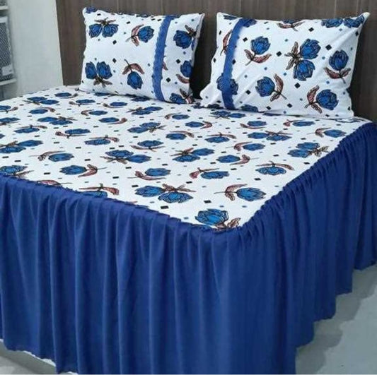 COLCHA BABADO HELANCA, SUPER KING, FLORAL, AZUL