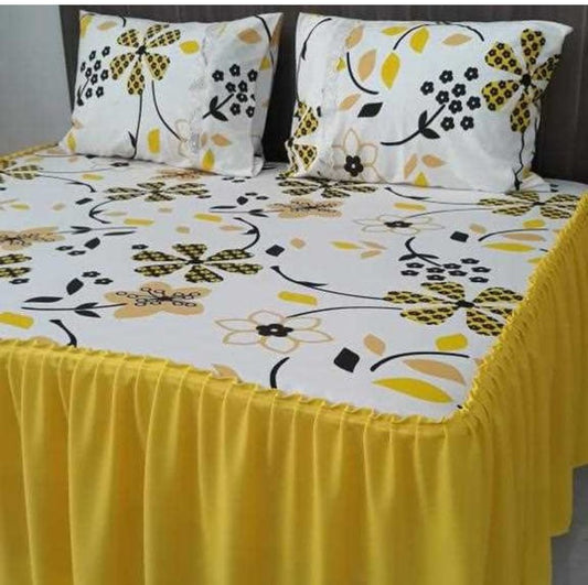 COLCHA BABADO HELANCA, SUPER KING, FLORAL, AMARELO
