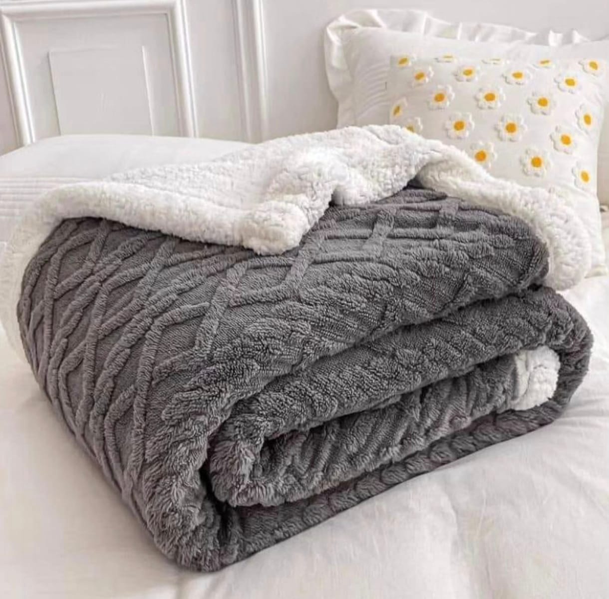 Manta Sherpa, Casal 1.90 X 2.10, Poliéster 100%, Cinza