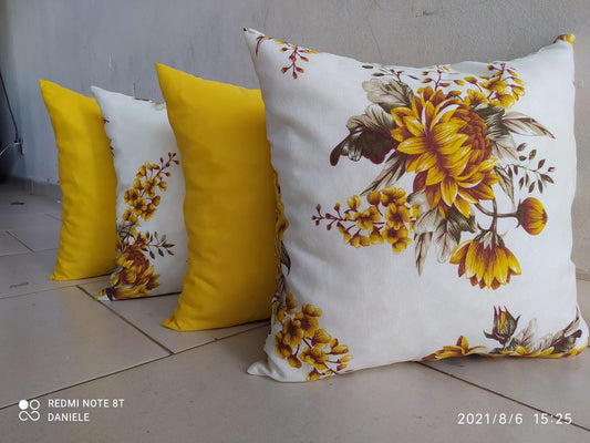 Kit 4 Almofadas quadradas, amarelo floral