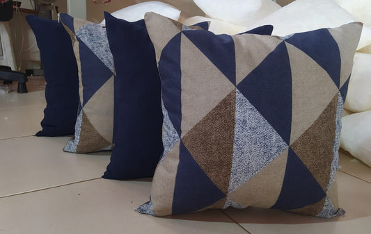 Kit 4 Almofadas quadradas, azul e marrom