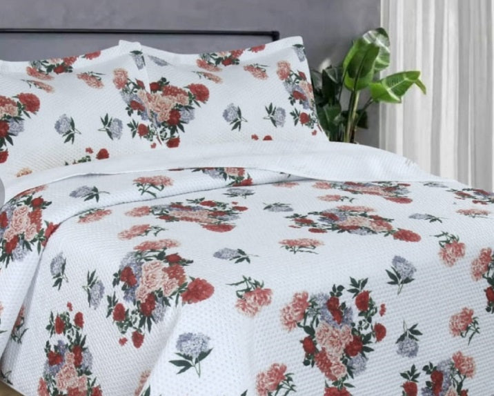 Cobre Leito Queen Poa, Floral, Dupla Face, 100% Poliéster