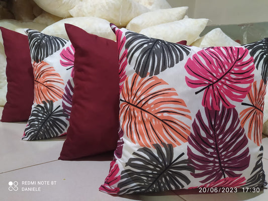 Kit 4 Almofadas quadradas, folhas marsala